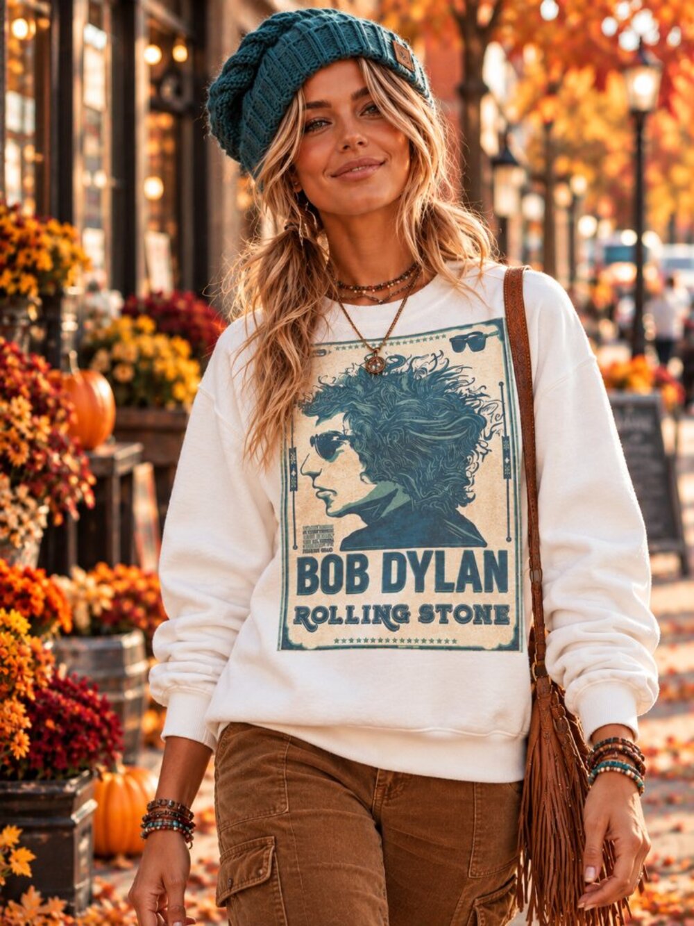 Bob Dylan Rolling Stone Vintage Graphic White Sweatshirt